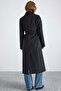 Button and Snap Detail Premium Coat with Punto Stitching Black 3171 - 7