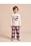 Boys White Long Sleeve T-Shirt And Flannel Pyjama Pants Set