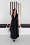 V-Neck Lined Long Dress Black - 3