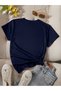 Women's Dark Blue Colored Brooklyn Printed Oversize T-Shirt - 2