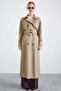 Long Trench Coat with Cape and Epaulette Detail, Button Accessories, Water Repellent Feature, Stone 6880