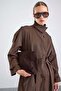 Water Repellent Trench Coat with Stand Collar, Patch and Epaulet Detail Brown 6878 - 2