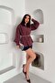 Women's Plum Modal Shirt with Belt, Buttoned Balloon Sleeves, Cuffed Long Sleeves - 2