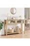 Console Table,Entryway Table, Wood Console Table with 2 Glass Drawers, 2 Tier Sofa Table with Storage for Living Room, Foyer Tables for Entryway-Burlywood,130 * 30 * 80cm