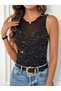 Women's sleeveless tulle and stone detailed diver blouse