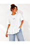 Women's White Crew Neck Short Sleeve Letter Printed Layered Ruffle Oversize Tunic T-Shirt (M3) - 3