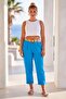 Blue Pocketed Thin Belted Elastic Waist Baggy Leg Linen Look Woven Trousers 95 62 - 3