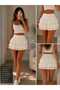 Women's Ecru Layered Ruffle Detailed Scallop Mini Skirt High Waist Summer Mini Skirt - 4