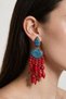 Women's Blue Red Beaded Coral Look Long Dangle Bijoux Earrings