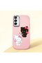 Samsung Galaxy M15 Compatible Case Camera Protector Pink Silicone Couple Phone Case with Kitty Pattern