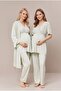 Women's Green Lace Double-Breasted Collar Maternity Pajama Set with Nursing Features and Dressing Gown - 4