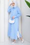 Women's Buttoned B.Blue Striped Hijab Shirt Dress - 3