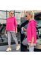 Women's Pink Hooded Hem Detail Trim Reverse Stitching Double Suit - 3