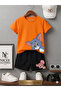 Summer Children's T-Shirt Shorts Unisex (Tom and Jery Looking in the Same Direction Printed)
