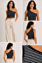 Women's One-Shoulder Asymmetrical Collar Ribbed Stretchy Body-Hugging Sleeveless Basic Crop Blouse - 4
