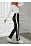 Women's High Waist Side Striped Detail Slit Viscose Two Thread Pants - 2