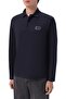 Men's Regular Fit Cotton Logo Label Long Sleeve Navy Blue Polo Collar T-Shirt
