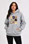 Small Leopard Hearts Printed Hooded 2 Thread Raster Sweatshirt
