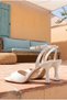 Women's White Ankle Strap Thin Heeled Open Toe Sandals - 3