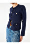 Pique Fabric Appliqué Detailed Ornate Buttoned Long Sleeve Crew Neck Cardigan - 5