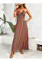 Women's Rope Strap Back Cross Detailed Slit Patterned Single Jersey Dress - 5