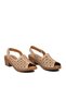 Women's Beige Genuine Leather Velcro Soft Comfortable Sole Heeled Sandals 45223 - 3