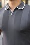 Men's Textured Pattern Collared Short Sleeve T-Shirt - 4