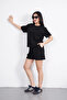 Osy Modal Soft Textured Fabric Crew Neck T-Shirt Short Shorts Two Piece Set - Black