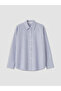 Navy Blue Striped Oversize Oxford Women's Shirt - 5