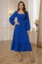 Women's Long Sleeve Square Collar Gimped Long Tricotone Dress - 2