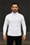 Men's turtleneck knit sweater, cotton thick ribbed weave, regular fit long sleeve winter model - white - 4