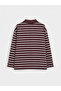 Ecru Polo Collar Striped Women's Sweatshirt Tunic - 6