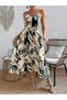 Women's Rope Strap V-Neck Long Patterned Single Jersey Dress with Belt at the Waist - 4