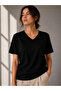Women's V-Neck Basic T-Shirt Short Sleeve Summer Regular Fit T-Shirt - Black