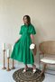 Women's Green Midi Shirt Collar Balloon Sleeve Belted Pleated Cotton Dress - 2