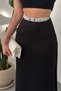 Women's Black Long Skirt with Elastic Waist and Button Detail, Straight Cut - 4