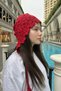 Red Summer Floral Motif Knitted Bandana |   Women's Beach Hair Band - 4