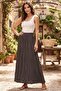 Trend42Plus Brown Long Crush Skirt with Rubber Detail at the Waist (Size Range 36-48) - 3