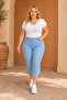 Women's Plus Size Light Blue Lycra Stone Detailed Tencel Denim Capri Bermuda Trousers - 2
