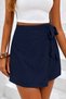 Women's Linen Look High Waist Short Skirt with Tie Detail - 2