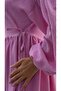 Pink Gingham Patterned Seersucker Fabric Hijab Dress with Waist Tie - 3