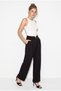 Women's Black Buckle High Waist Pleated Detailed Straight Leg Fabric Trousers 60286452 - 3
