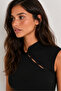 Women's Cross Button Detailed Asymmetrical High Neck Sleeveless Stretchy Crop Blouse - 2
