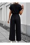 Women's Short Sleeve Round Neck Aerobin Jumpsuit with Elastic Waist and Pockets - 3