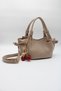 Women's Beige Knot Detailed Crossbody Hand and Shoulder Bag with Cherry Charm Accessory - 6