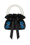 Black Cotton Satin Bag, with Crystal Glass Stone Heart Decoration, Double Row Pearl Handle, Black Satin, Foldable, for Daily Use / Evening Wear