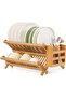 Bamboo Dish Drying Rack, Collapsible 2 Tier Dishs Rack Dish Drying Rack, Large Folding Drying Holder