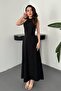 Women's Black Halter Neck Sleeveless Lined Waist-Fitted Long Flared Dress - 2
