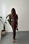 Women's Brown Midi Pencil Dress Crew Neck Pleated Shoulders Belted Long Sleeves - 6