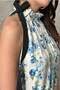 Women's Blue Floral Patterned Halter Neck Gathered Strapless Maxi Dress - 4